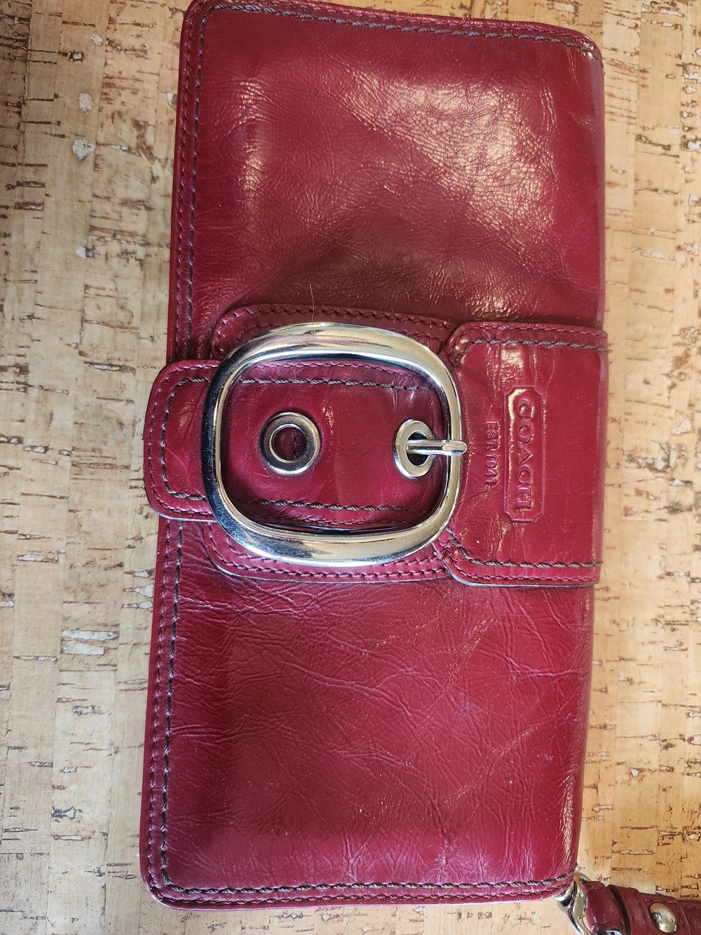 Coach Cherry Red Leather Wristlet with Silver Buckle - Picture 2 of 9